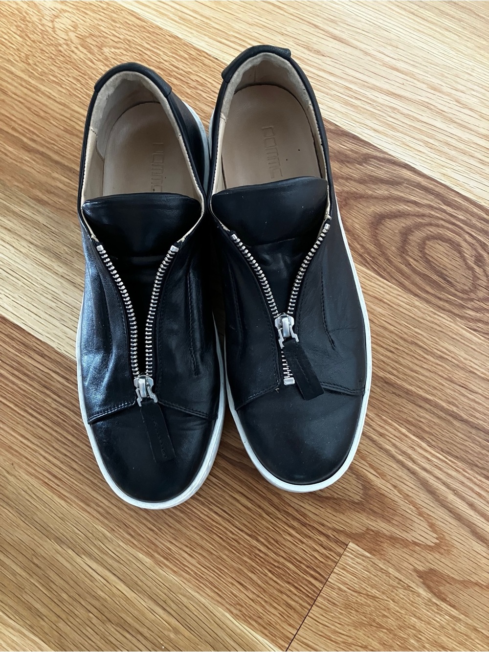 Women’s Pomme D’Or Black Zip-Front Leather Sneakers